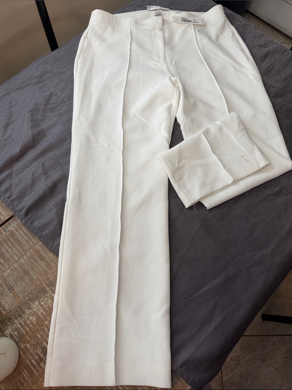 Trina Turk Off-White Pleated Straight-Leg Trousers